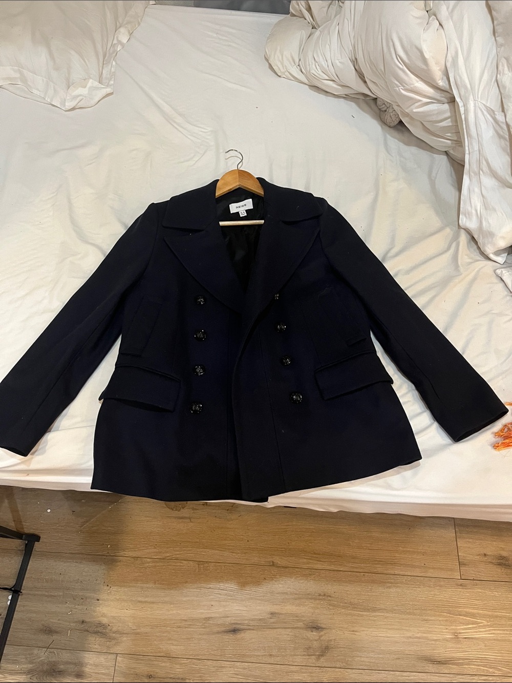 NWT Reiss Navy Double-Breasted Wool Peacoat